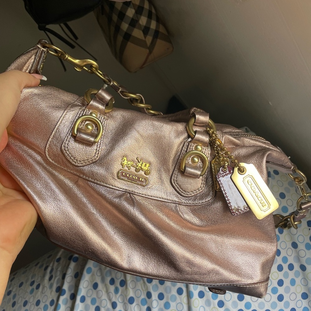 COACH Maddison metallic leather Sabrina satchel handbag